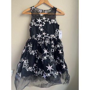 Bonnie Jean Black Satin & Tulle Embroidered Stars Girls Party Dress Sz 12 New